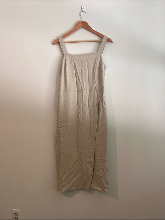 Nine West Dresses & Skirts - Nine West Beige Linen Blend Faux Wrap Square-Neck Midi Dress